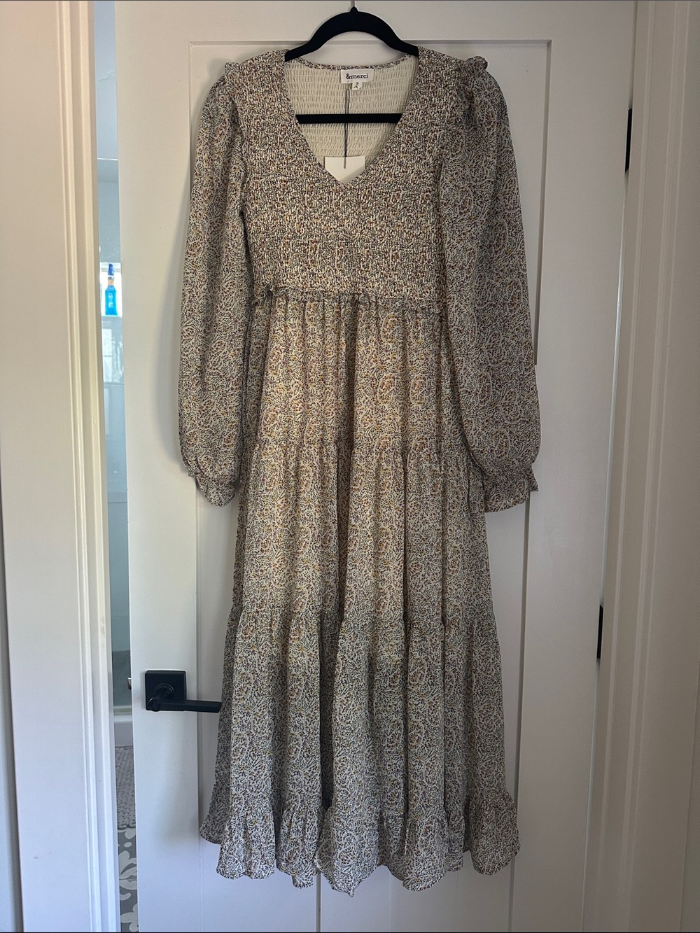 Smocked V-Neck Maxi Dress in Cream Floral
